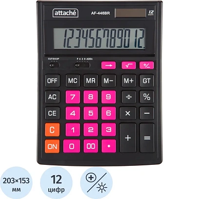 Калькулятор настольный ПОЛНОРАЗМ Attache AF-446BR,12р,дв.п,ч/роз,203x153x48