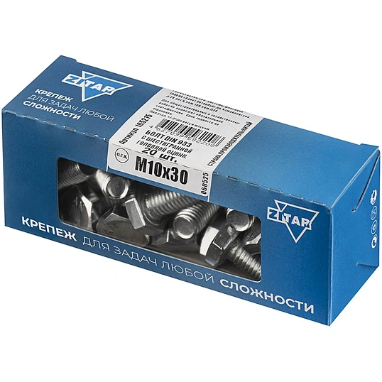 Болт DIN933 с шестигр. головкой оцин.М10х30 (20 шт/уп) Zitar (105215)