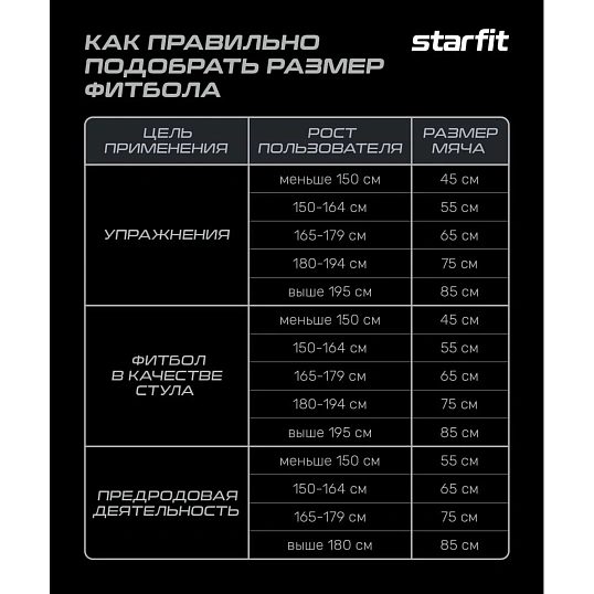 Фитбол STARFIT GB-109 75см,1200 гр,антивзрыв,с ручн нас,фиол, УТ-00020233