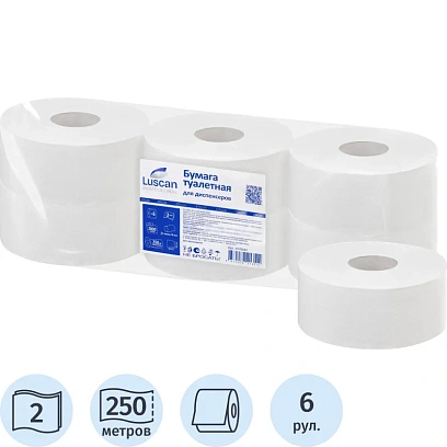 Бумага туалетная д/дисп Luscan Prof Etalon 2сл бел цел втул 250м 6рул/уп