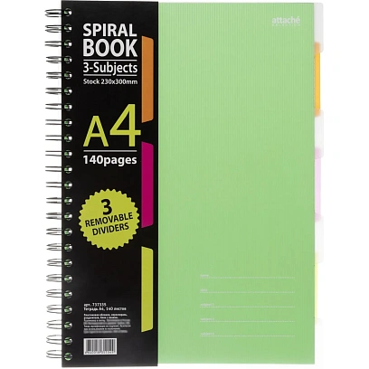 Бизнес-тетрадь 140л,кл,А4,SPIRAL BOOK Салатовый,евросп,обл.пл,раздел.84102