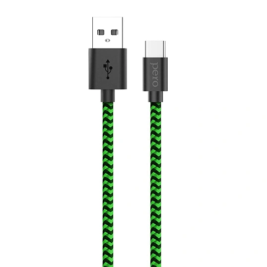 Кабель USB PERO DC-04 Type-C, 3А, 1м, Green-black (Fast Charge)