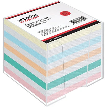 Блок для записей в подставке ATTACHE ЭКОНОМ в стакане 9х9х9 цветной 65-80г