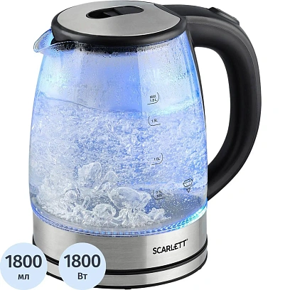 Чайник SCARLETT SC-EK27G70, электрический, 1800Вт, 1.8л стекло, сталь