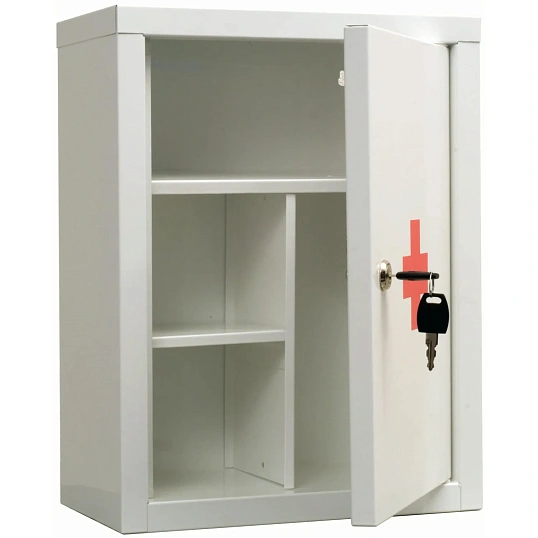 Аптечка металлическая ПРАКТИК AMD-39  белая, ключ. зам, 300х160х390