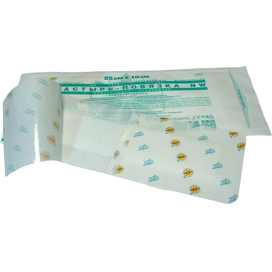 Пластырь-повязка неткан основа впит подушка 25x10см 50шт/уп LEIKO