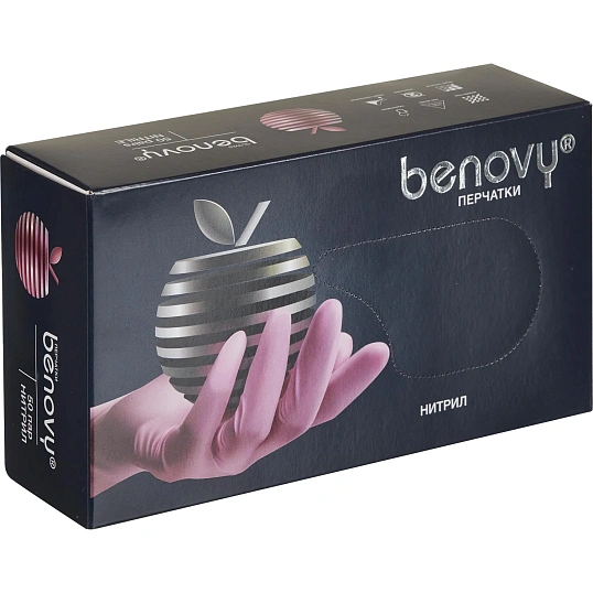 Перчатки нитрил, н/c, н/о, текстур, Benovy (S) 50п/уп, розовый