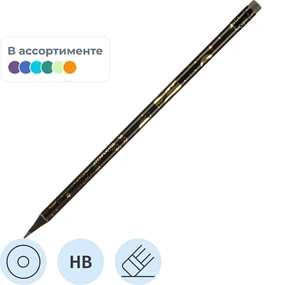 Карандаш Ч/Г Deli, Golden flower texture, кругл, 2.2мм, ластик, EC042-HB