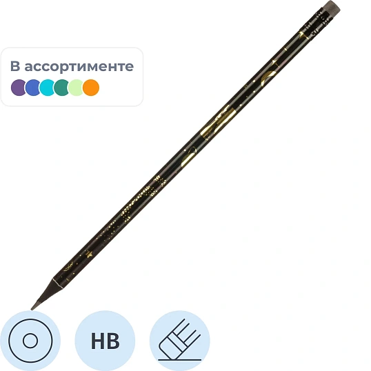 Карандаш Ч/Г Deli, Golden flower texture, кругл, 2.2мм, ластик, EC042-HB