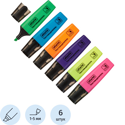 Набор текстовыделителей Attache Colored 1-5мм набор 6цв