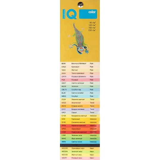 Бумага цветная IQ COLOR (А4,80г,YE23-желтый) пачка 500л.