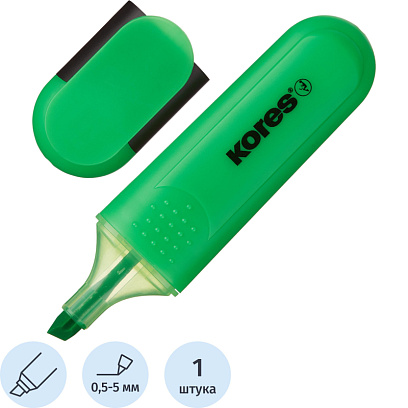 Маркер текстовыделитель Kores BRIGHT LINER PLUS, скош нак, 0.5-5 ммзелен