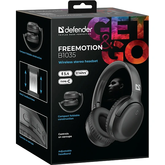 Наушники Defender FreeMotion B1035 черный, Bluetooth