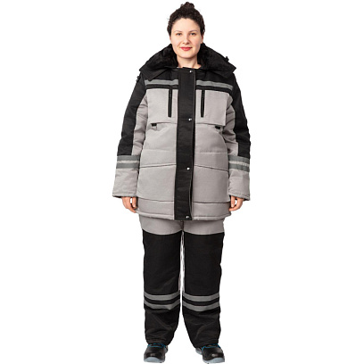 Костюм рабочий зимний жен з03-КПК сер/черн  52-54/158-164