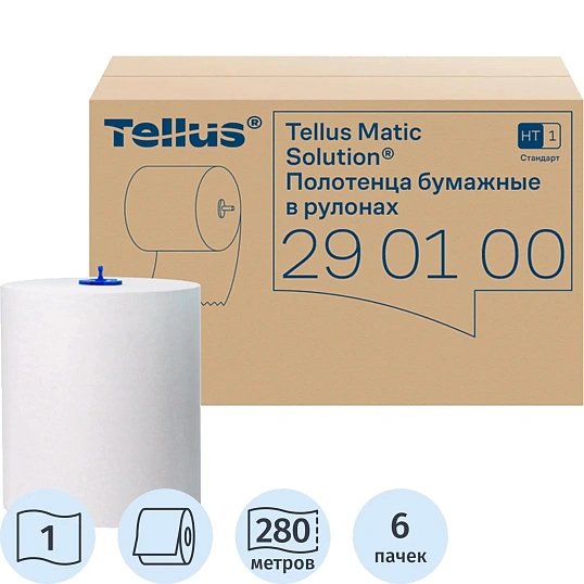 Полотенца бумажные в рулонах 1-сл. Торк/Tellus Матик 6рул/уп 290100