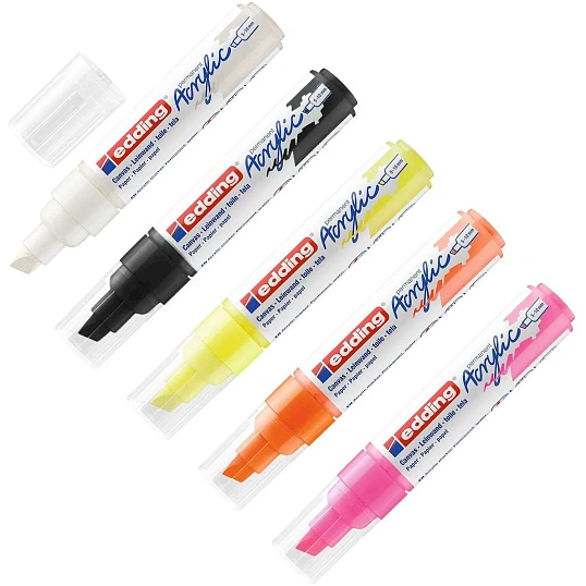 Набор акриловых маркеров Edding 5000 NEON. 5 шт. Карт. коробка