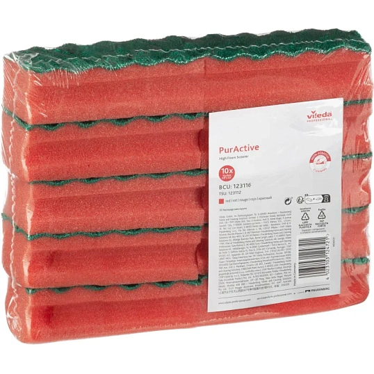 Губки для мытья посуды Vileda ПурАктив красная зелён абразив 10шт/уп 123116