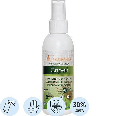 Спрей защитный от укусов кровососущ насек. 100 мл АЛИРАНТА 30002
