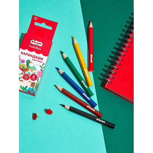 Карандаши цветные 6цв/наб6-гран Комус Класс ColorPics коротк,88мм