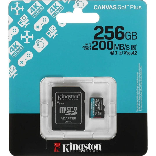 Карта памяти microSDXC Kingston 256G Go Plus G4 200R V30 адапт. SDCG4/256GB