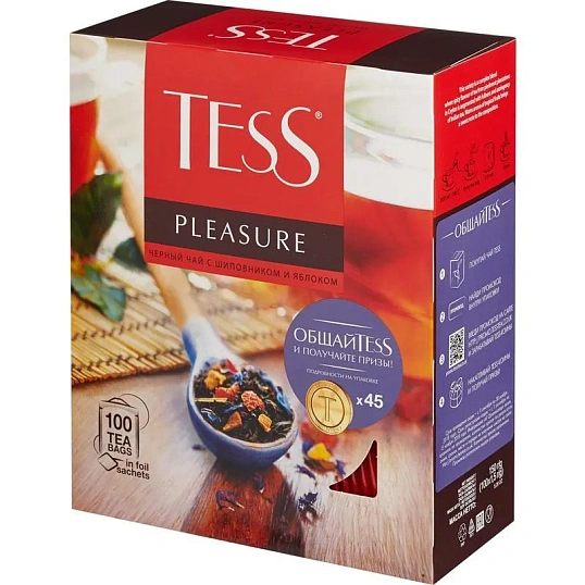 Чай черный TESS Плэжа с шиповником и яблоком 100 пак/уп,730056