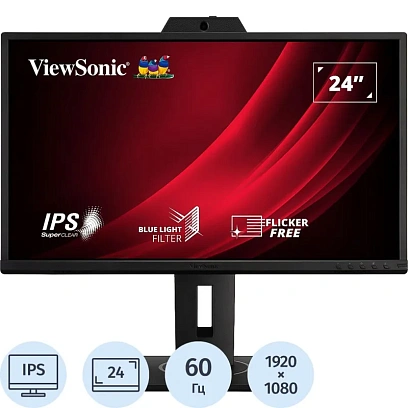 Монитор ViewSonic (VG2440V)24/FHD/IPS/60Hz/250cd/5ms/HDMI/DP/Webcam