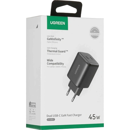 Зарядное устройство UGREEN,сетевое, X526(65058) 45W,USB-C GaN,EU,черн