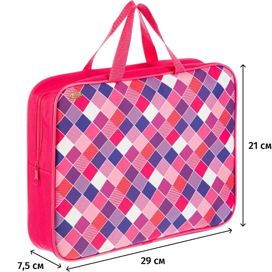 Папка для тетрадей  Клетка розов.А4,на молн.с ручками,75мм,ПМД-4-20