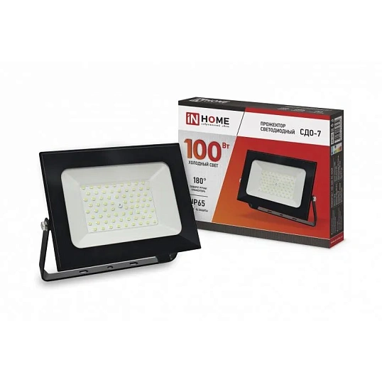 Прожектор светодиодный СДО-7 100Вт 230В 6500К IP65 черный IN HOME