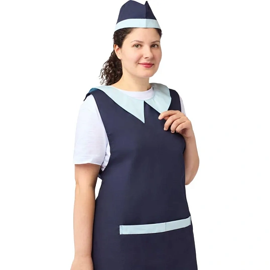 Фартук сарафан Маркет Профи с пилоткой всеразмерный цв. т.син/глб