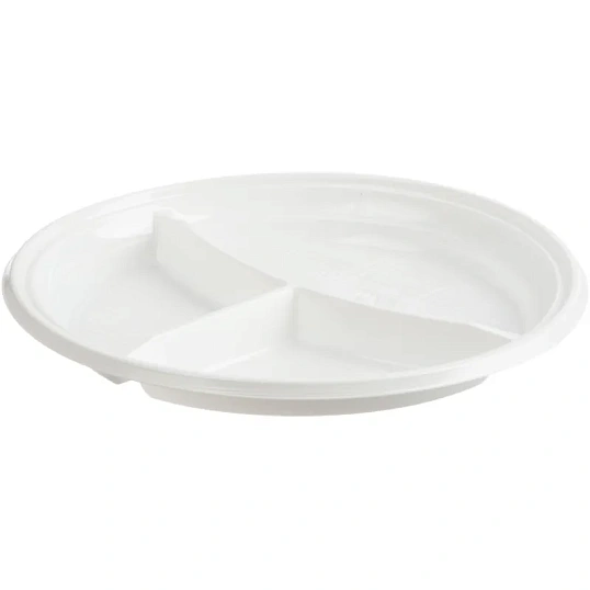 Тарелка одноразовая d-205мм, 3-х секционная белая, ПС 100шт/уп