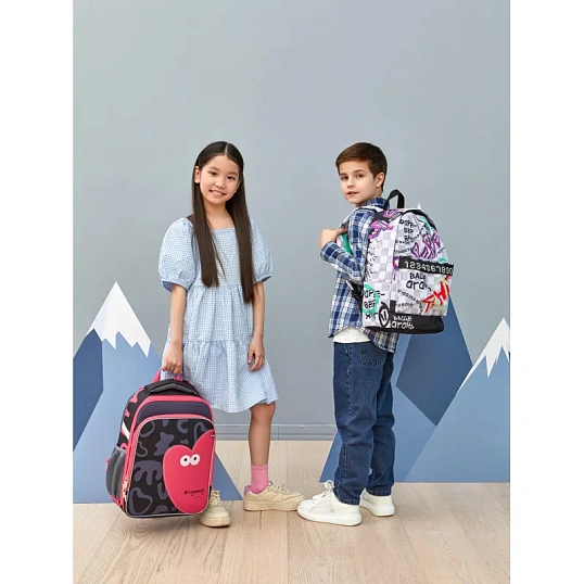 Рюкзак школьный Комус Класс Shape, Граффити, Серый, 1 отд