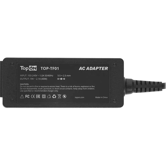 Блок питания TopOn для монитора Acer,Asus, Viewsonic 19V 2.1A 40W черный