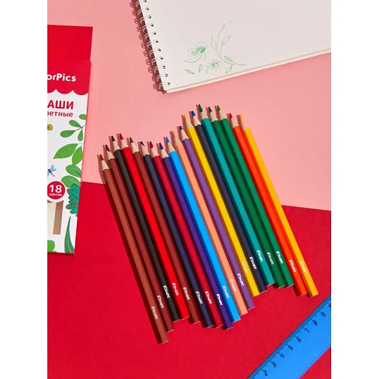 Карандаши цветные 18 цветов Комус Класс ColorPics, шестигранные