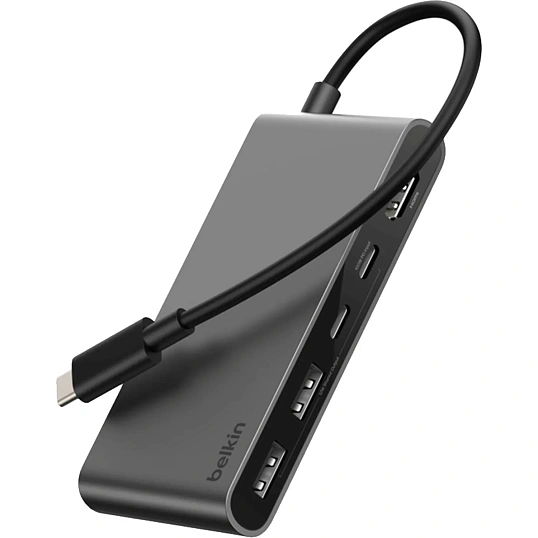 Разветвитель USB Belkin (AVC022hqSGY)хаб 5в1 4K@60Hz 100W сер.косм