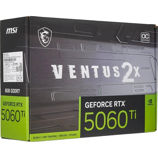 Видеокарта MSI RTX 5060 Ti 8G VENTUS 2X OC PLUS, HDMI, DPx3, 8Gb GDDR7