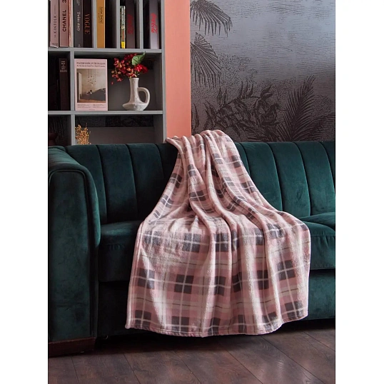 Плед микрофибра Luscan, клетка розовая 150x200