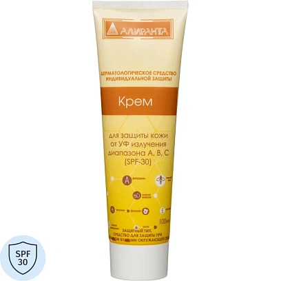 Крем для кожи защитный от УФ излучения SPF 30 АЛИРАНТА 100мл 10029