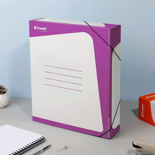 Короб архивный Комус гофрокартон, 75мм, сиреневый корешок