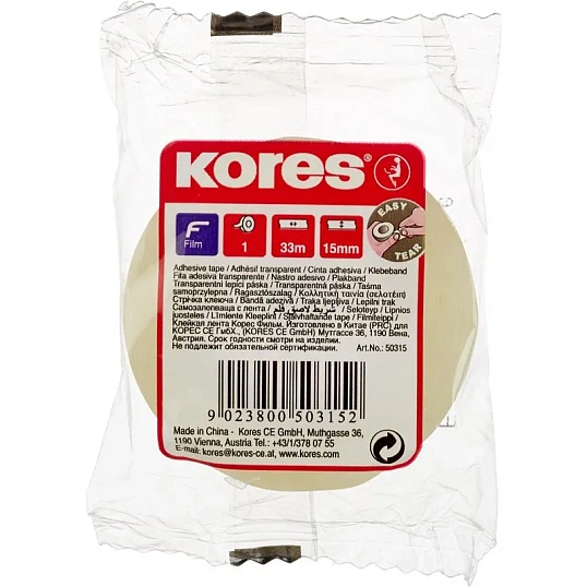 Клейкая лента канцелярская KORES 15ммx33м 50315