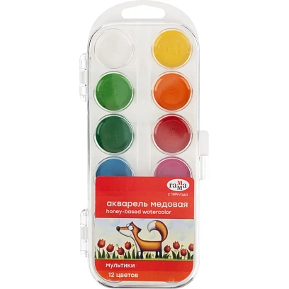 Краски акварельные Гамма МУЛЬТИКИ, 12цв, пласт.уп., арт. б/к211046_12