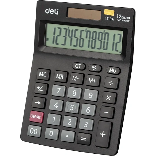 Калькулятор настольный КОМП. Deli E1519A, 12-р, дв.пит., 140x102мм, черный