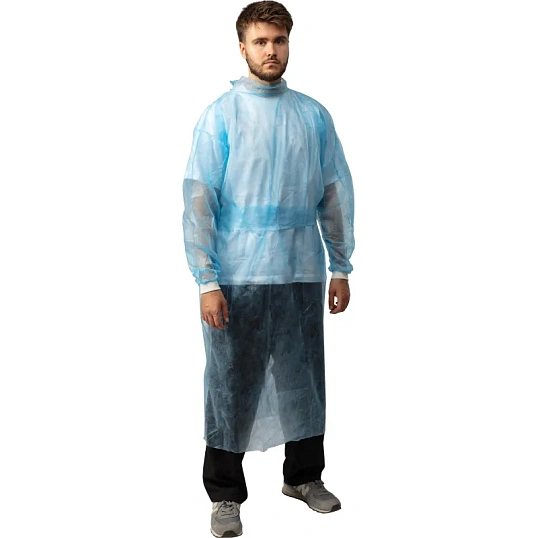 Халат н/с , на завязк, рук.манж, дл.110см, XXL,пл 20, голуб, 10 шт/уп