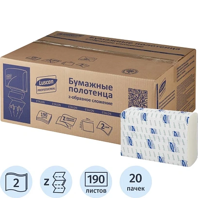 Полотенца бумажные д/дисп. Luscan Professional Zслож2слбелцел190л20пач/уп