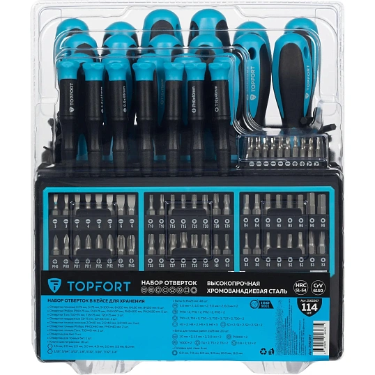 Набор отверток Topfort с битами, головками, шестигр. 114 предм (5311114)