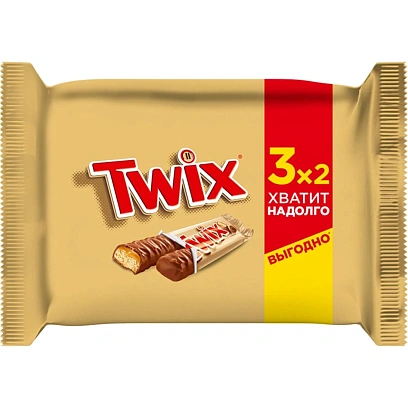 Шоколадный батончик Twix с карамелью и печеньем, 55гх3шт/уп
