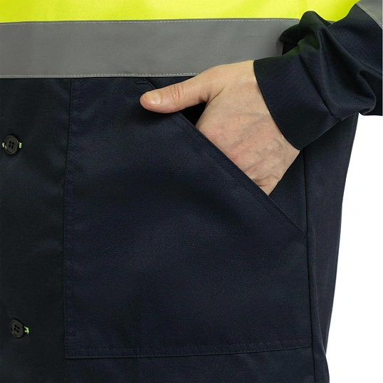 Костюм сигнальный летний муж (куртка,брюки) лс07 желт/т.син 96-100/182-188