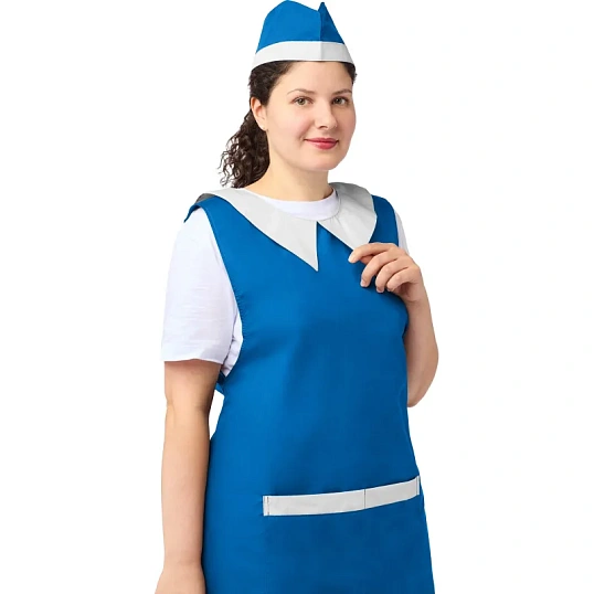 Фартук сарафан Маркет Профи с пилоткой всеразмерный цв. вас/бел