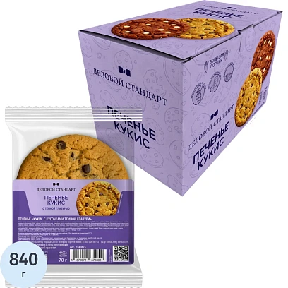 Печенье Деловой Стандарт Кукис с шоколадной глазурью 70г 12шт/уп