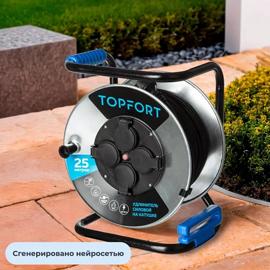 Удлинитель TOPFORT КГ 3x2.5 кв.мм. 25м 16А 4 гнезда с/з., с/загл. IP44